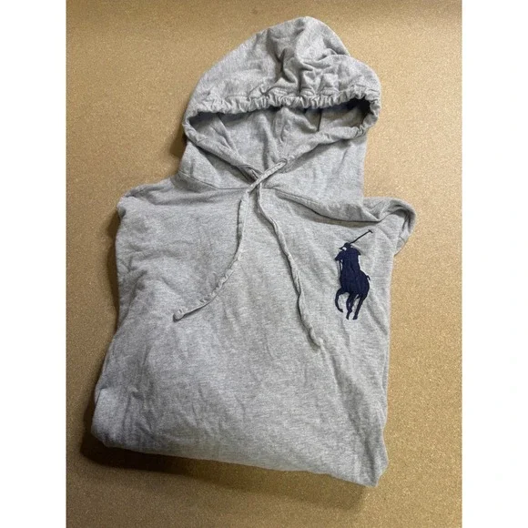 Ralph Lauren Mens Grey Long Sleeve Hoodie Polo Player Flag 1967 Logo Size L - Picture 1 of 8